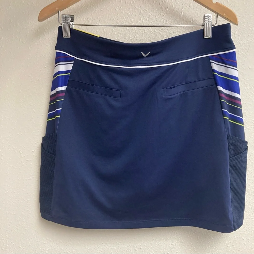 Callaway Women’s Skort Navy Blue Colorful Stripes Side Pockets Size M - Picture 1 of 15